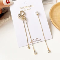 2022 new fashion korean bowknot pearl hanging long drop earrings for women golden round zircon wedding earrings jewelry gift