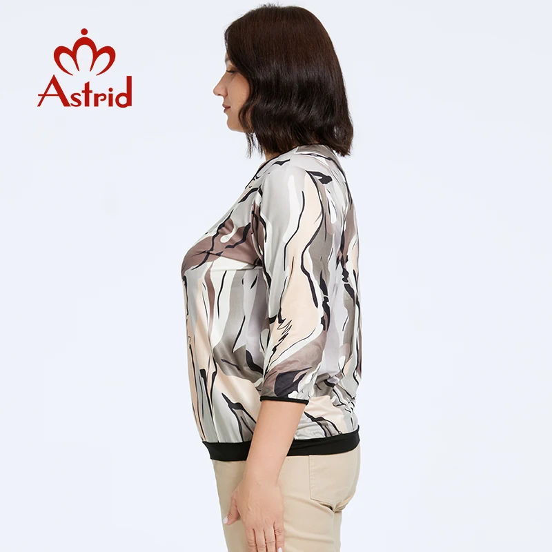Astrid Осенняя Женская футболка из 2023 хлопка с круглым вырезом женская большого