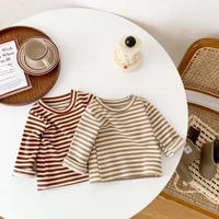 2022 autumn winter new girl boy baby retro striped bottoming shirt infant soft fashion long sleeve t shirt toddler cotton tees