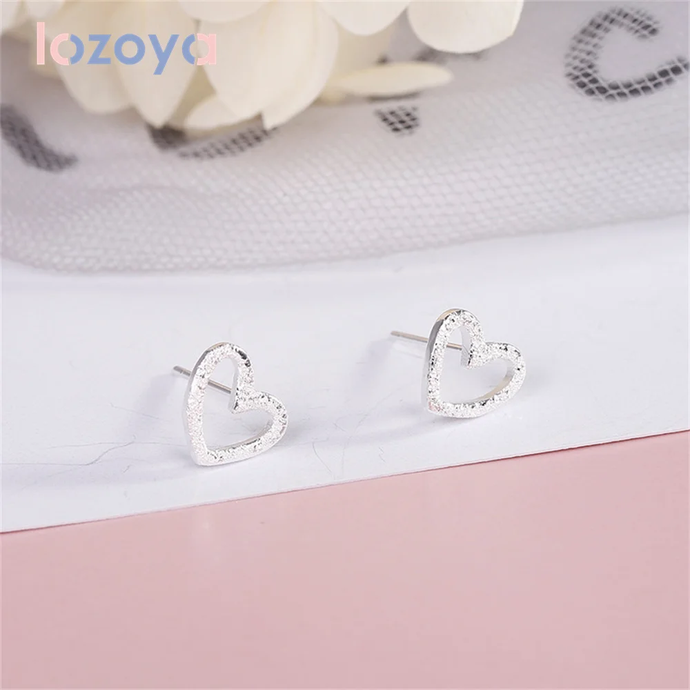 

Женские серьги из серебра 925 пробы Lozoya, матовые серьги-гвоздики в форме сердца с вырезами, миниатюрные нежные серьги с фианитами, изящные укр...