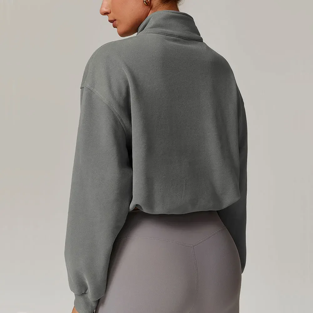 Зимняя спортивная толстовка с воротником-стойкой на молнии женский топ длинными