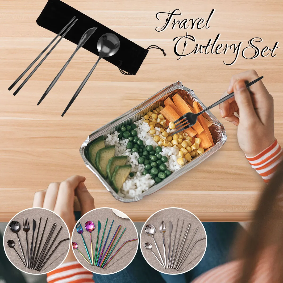 

New 10Pcs Portable Cutlery Set Stainless Steel Travel Cutlery Set Heavy-Duty Portable Utensil Flatware Set Including Cutter Fork