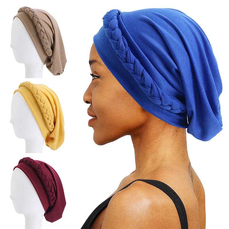 

Muslim Braided Turban Bohemian Stretch Headwrap For Woman Islamic Bandana Hijab Female Turban Hair Accessories Turbante Mujer
