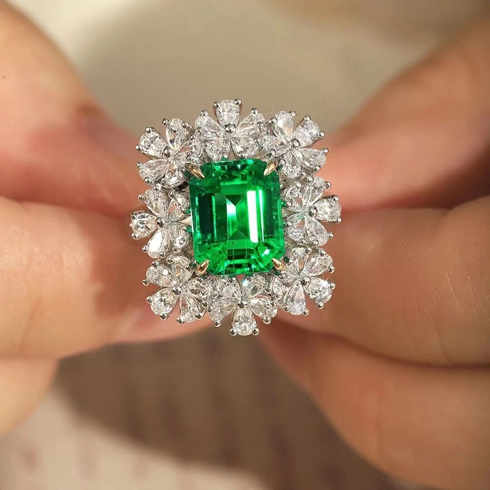

Кольца с изумрудом S925/9K/10K/14K/18K/PT950, лабораторная вырезанная изумрудная кольца с мусанитом