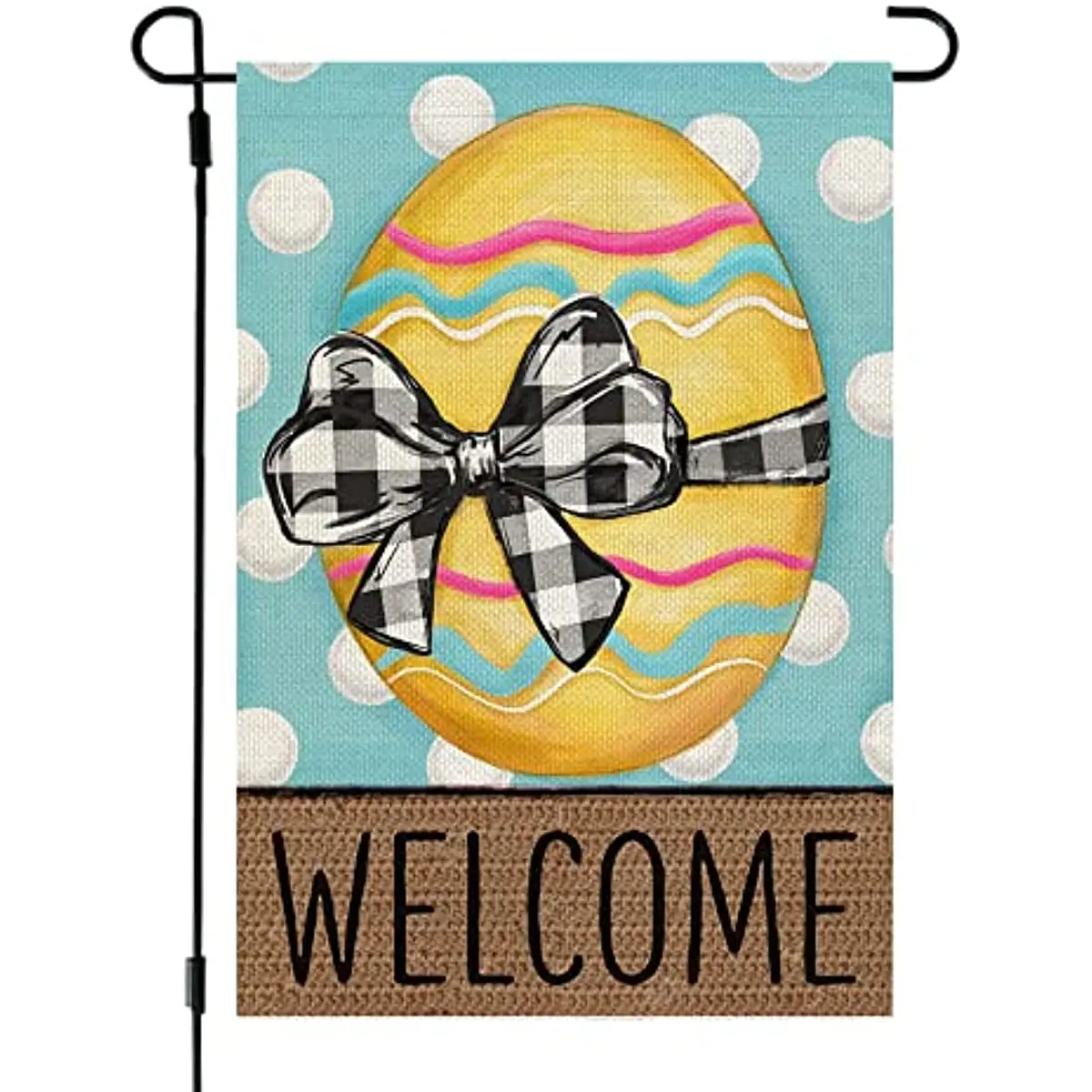 

Welcome Easter Egg Garden Flag 12x18 Inch Double Sided for Outside Burlap Small Polka Dots Yard Holiday Decoration Banner