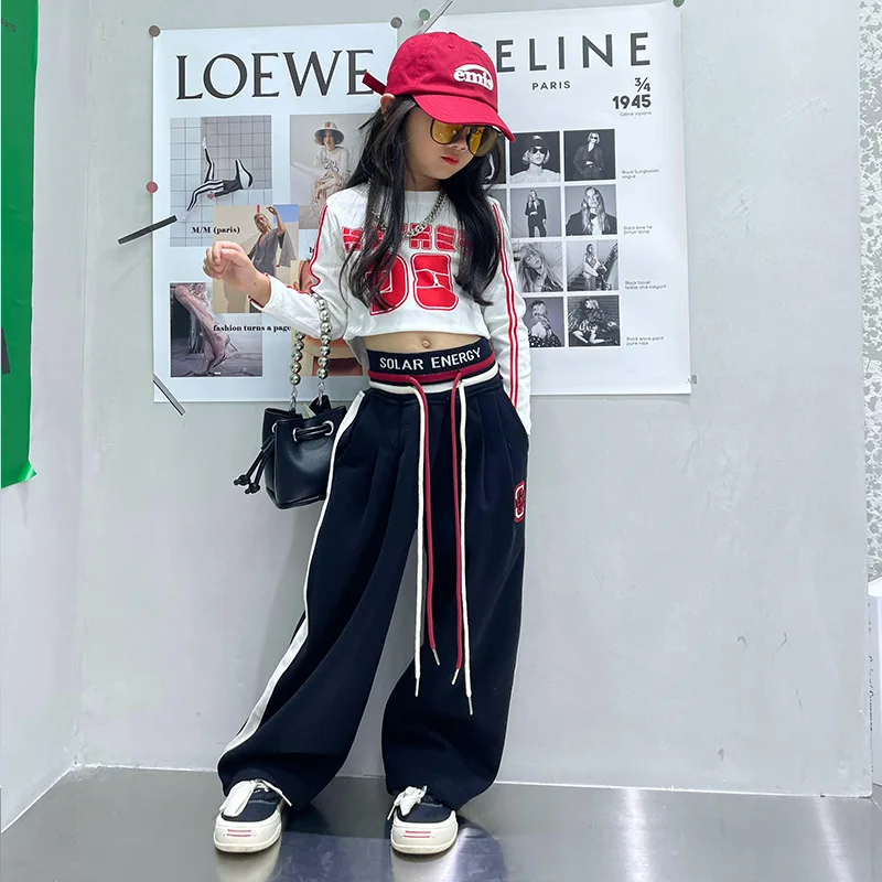 

2022 autumn new girl's loose letter mopping wide leg pants