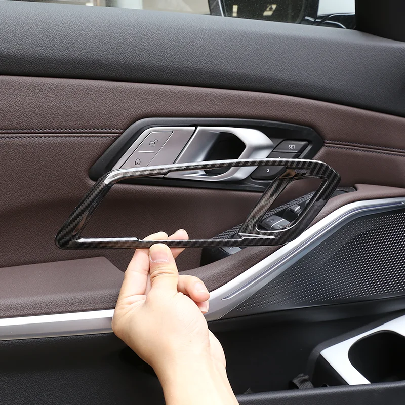 

For BMW 3 Series G20 G28 2020-2022 ABS Carbon Fiber Car Interior Door Handle Frame Trim Decorative Accessories Kit Cover