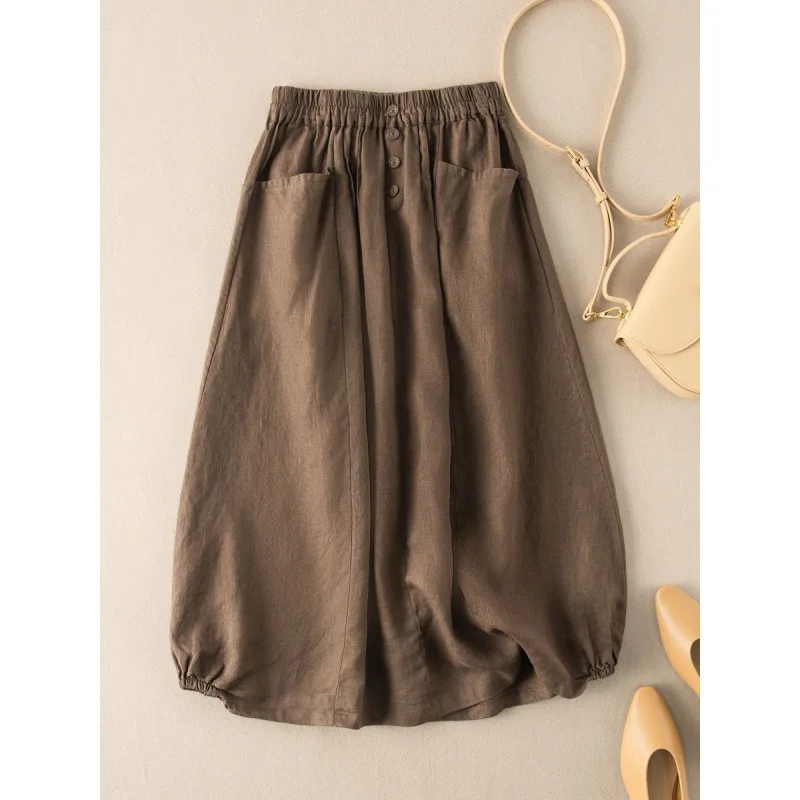 

Skirts Womens 2023 Women's Summer New Solid Color Retro Skirts Literary Temperament High-waisted Thin Midi Skirt