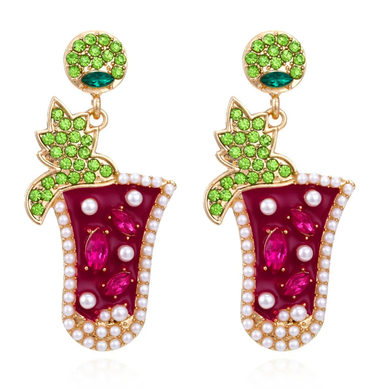

Fashion Cute Colorful Rhinestone Cocktail Cup Earrings Wholesale