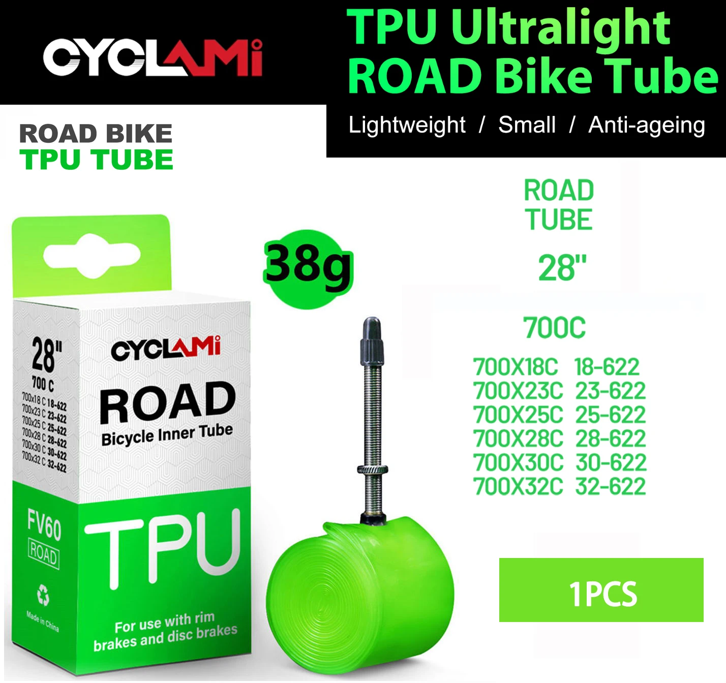 

Ultralight Bike Inner Tube 700 X 18 25 28 32 Road MTB Bicycle TPU Material Tire 60mm Length French Valve Super Light Accessories