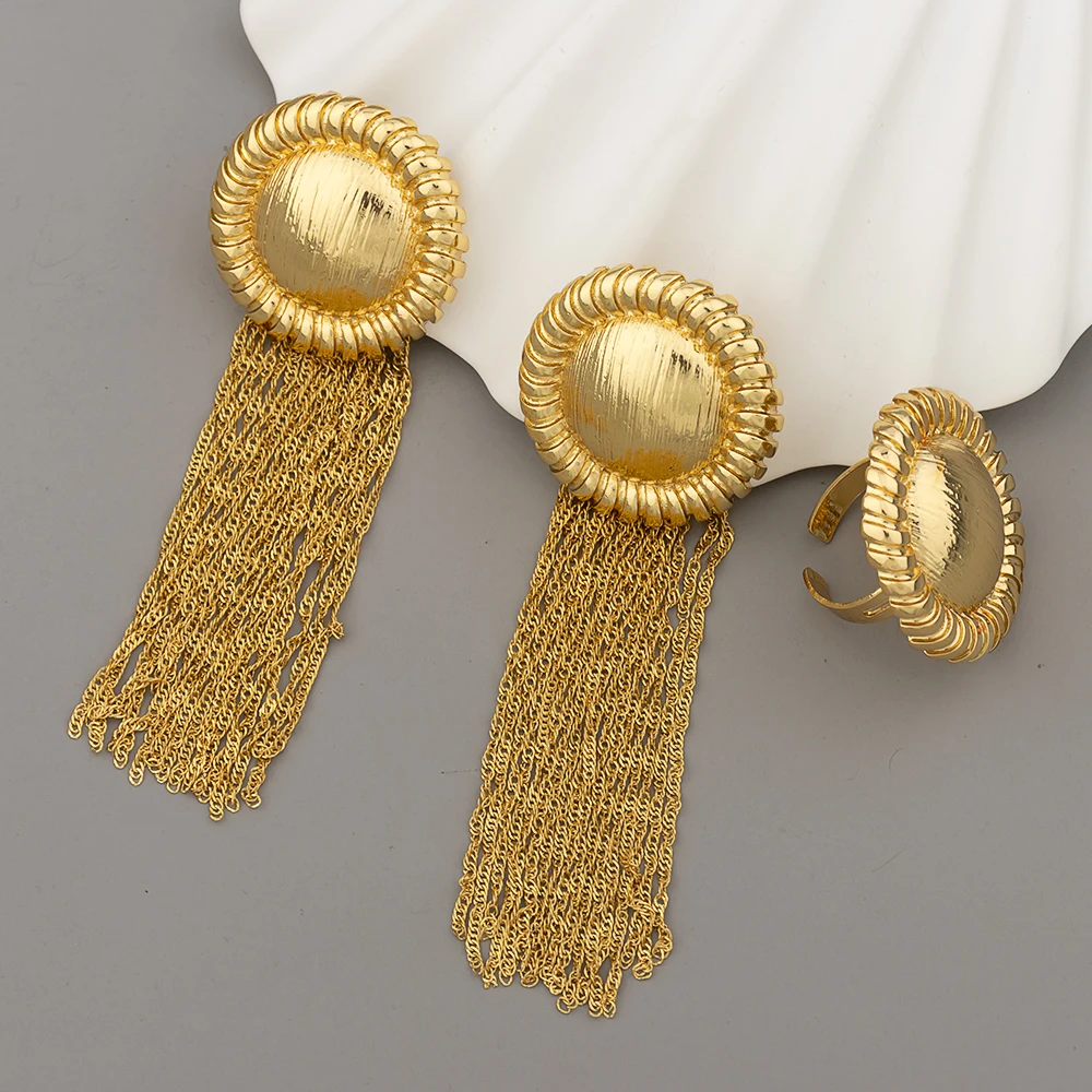

Dubai Jewelry Set for Women Luxury Gold Color Wedding Party Ethiopian Fashion Earrings And Ring Nigerian African Jewellery Gifts