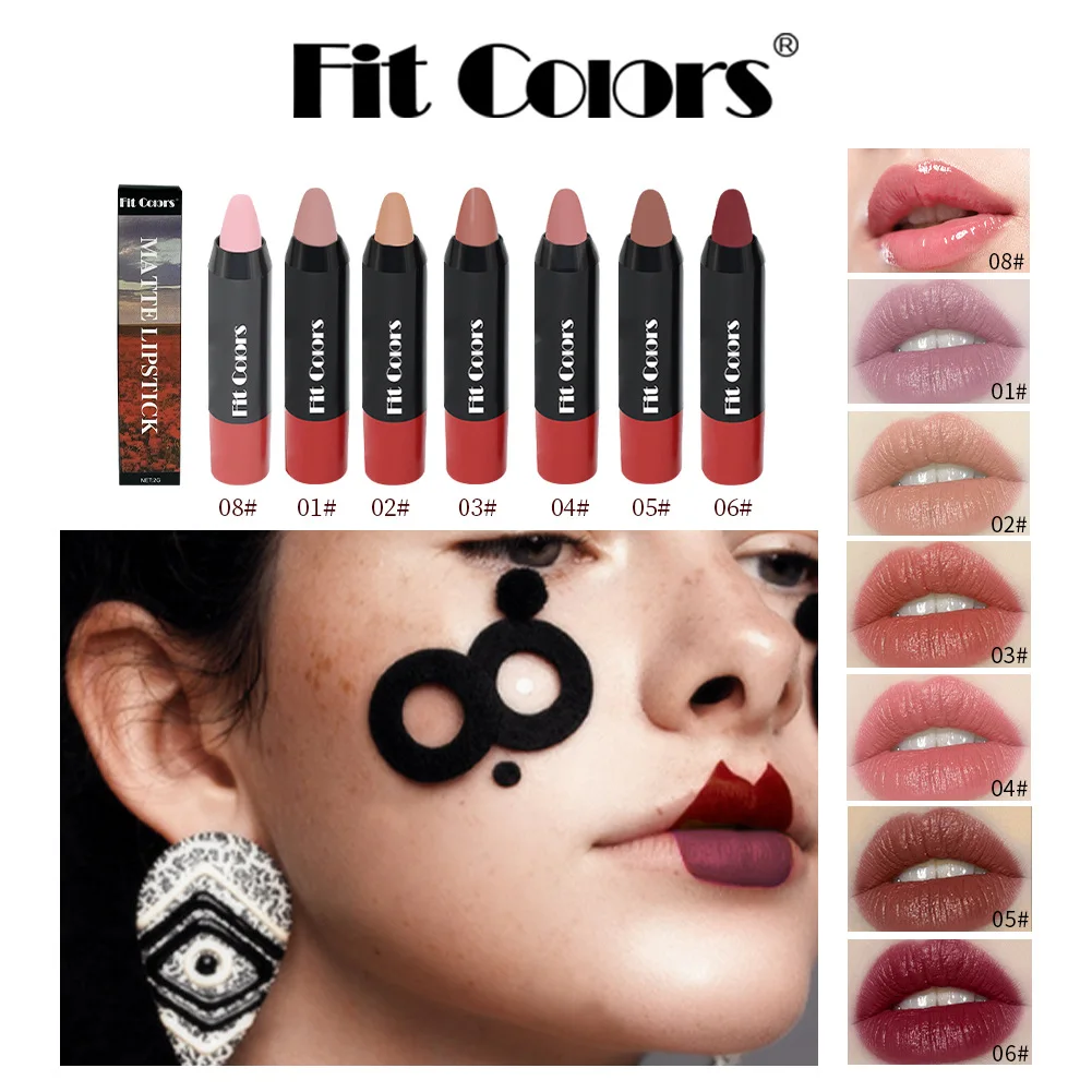 

Fit Colors 6Pcs/Box Velvet Matte Lipstick Lips Makeup Nude Lip Stick Make Up Cosmetics Foggy Matt Tint
