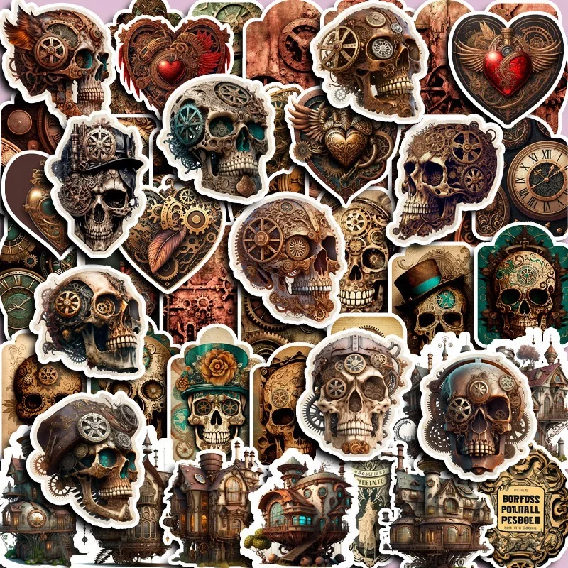 

10/50pcs Cool Vintage Horror Steampunk Metal Skull Stickers DIY Luggage Skateboard Laptop Phone Motorcycle Car Sticker Kids Toys