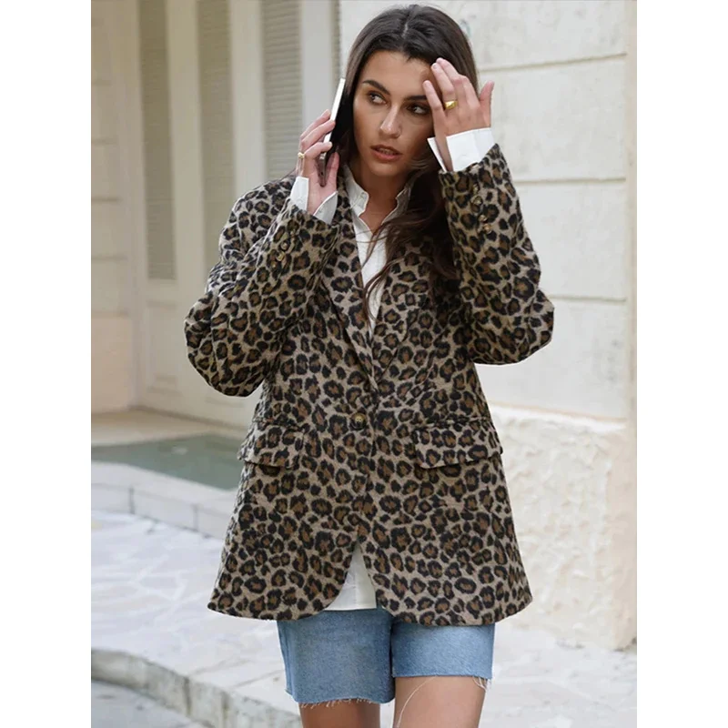 Винтажное леопардовое пальто из искусственного меха женская однобортная куртка