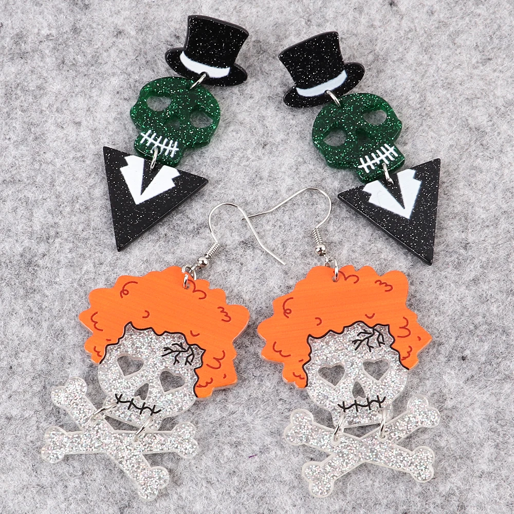 Хэллоуин Зеленый Череп джентльмен шляпа костюм акриловые серьги для женщин