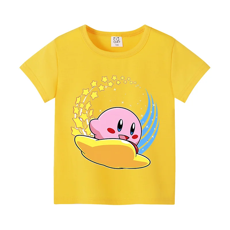 Фото Kirby, летние топы с короткими рукавами, красочная рубашка, круглая футболка с круглым вырезом, хлопковая красочная футболка с принтом, одежда с героями мультфильмов, повседневная одежда №3