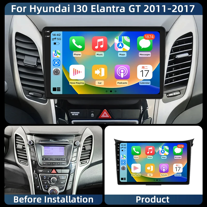 Фото Android 16 для Hyundai I30 Elantra GT 2012 2013 2014 2015 2016, автомобильный радиоприемник Android 10 Auto Carplay, GPS-навигация без DVD-плеера №5