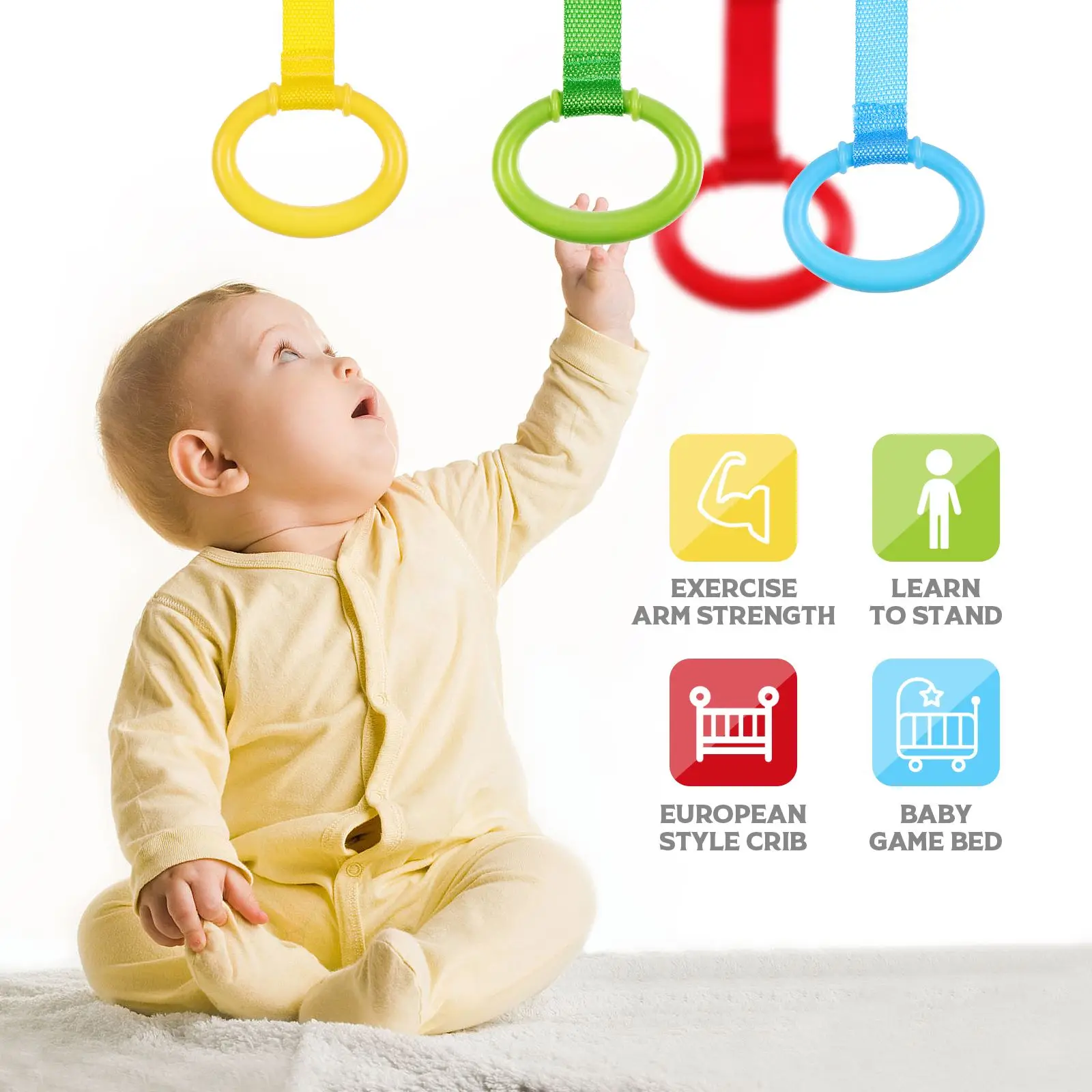 

4pcs Baby Learning Standing Bed Pull Ring Blow Molding Sling Game Bed Safety Rings Toddler Walking Car Hook Assist Standing Ring