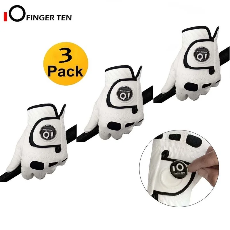 3 or 6 Pcs Soft Leather Mens Golf Gloves Left Hand Right with Ball Marker Grip Small Medium ML Large XL Drop Shipping