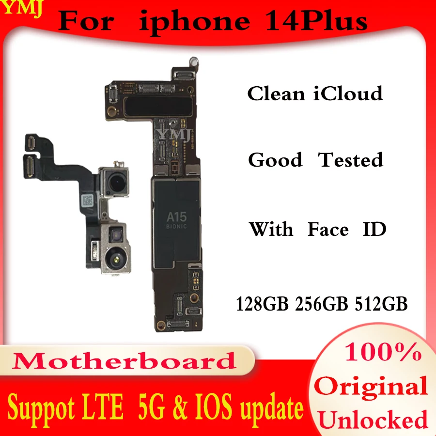 

Free Shipping Clean Icloud Mainboard For IPhone 14 Plus Motherboard Original Unlock 128g/256g/512g Logic Board With/No Face ID
