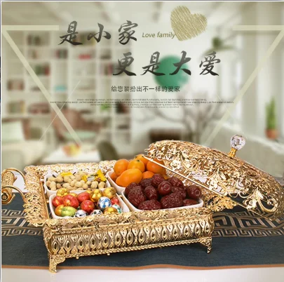 

European Style Fruit Tray Luxury Split Dried Fruit Tray Living Room Candy Nut Tray Snack Creative Set with Lid Decorations