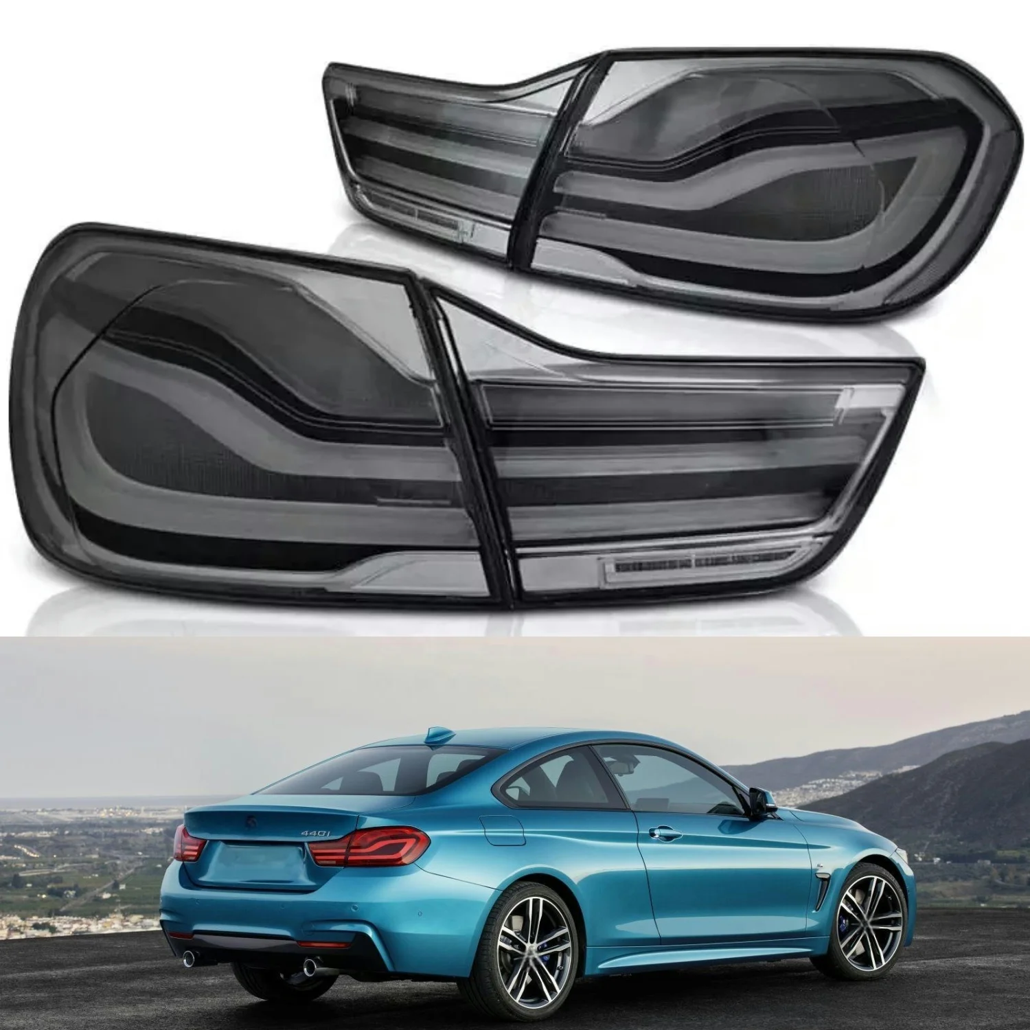 Фото Светодиодные прозрачные задние фонари для BMW 4 серии F32 F36 F82 F33 F83 2013-2016, обновление до версии 2017+, задние стоп-сигналы и фонари заднего хода. №1