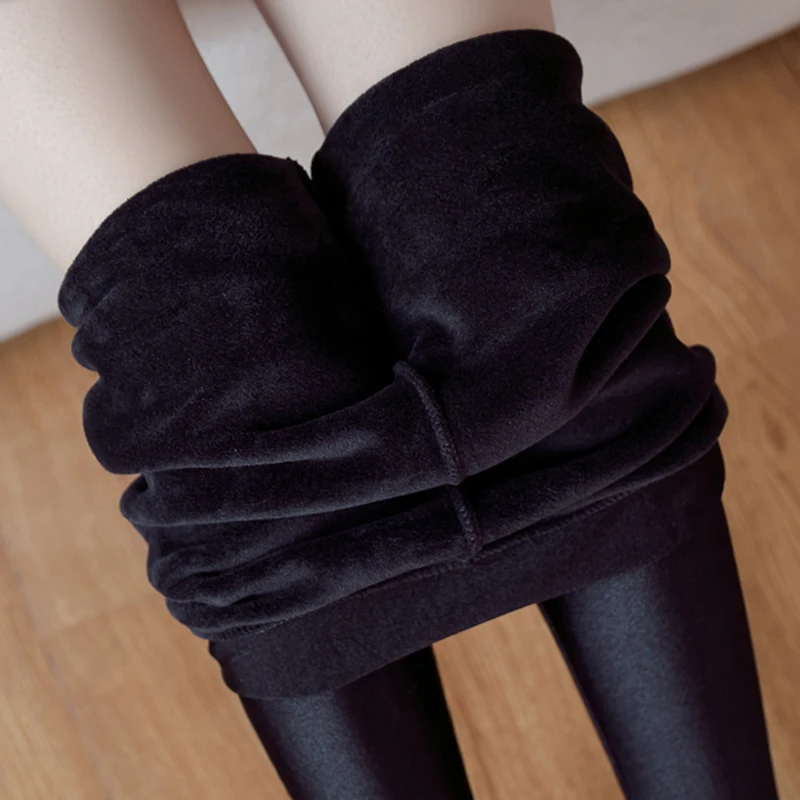 

Women's Winter Leggings Velvet Warm Tights High Elastic Thicken Female Luster Pants Black Skinny Pants Leggins For Ladies