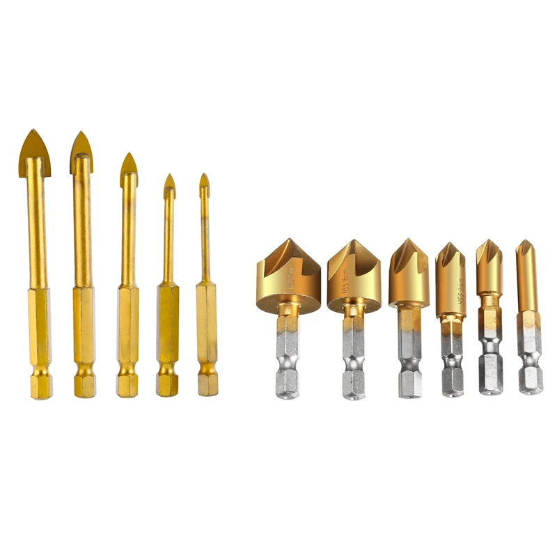 

2 Set Flute 90Degree Hex HSS Countersink Drill Bit Set Chamfer Cutter Hex Shank Glass & Tile Drill Bit Set
