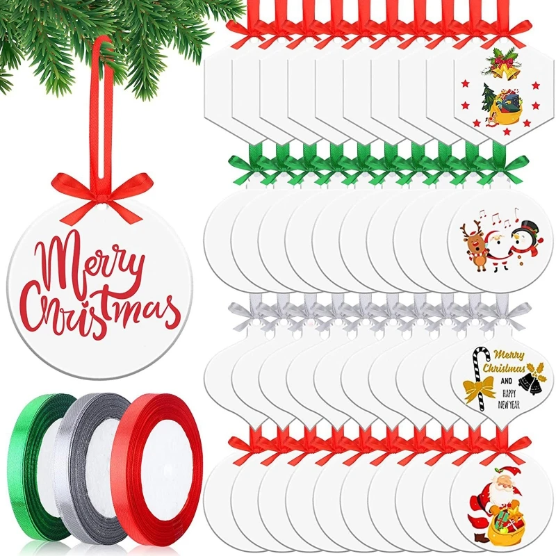 

50 Pcs Clear Acrylic Christmas Ornament,Blank Christmas Bauble Tree Decoration Stocking Name Tag,Holiday Tags,Gift Tag 124A