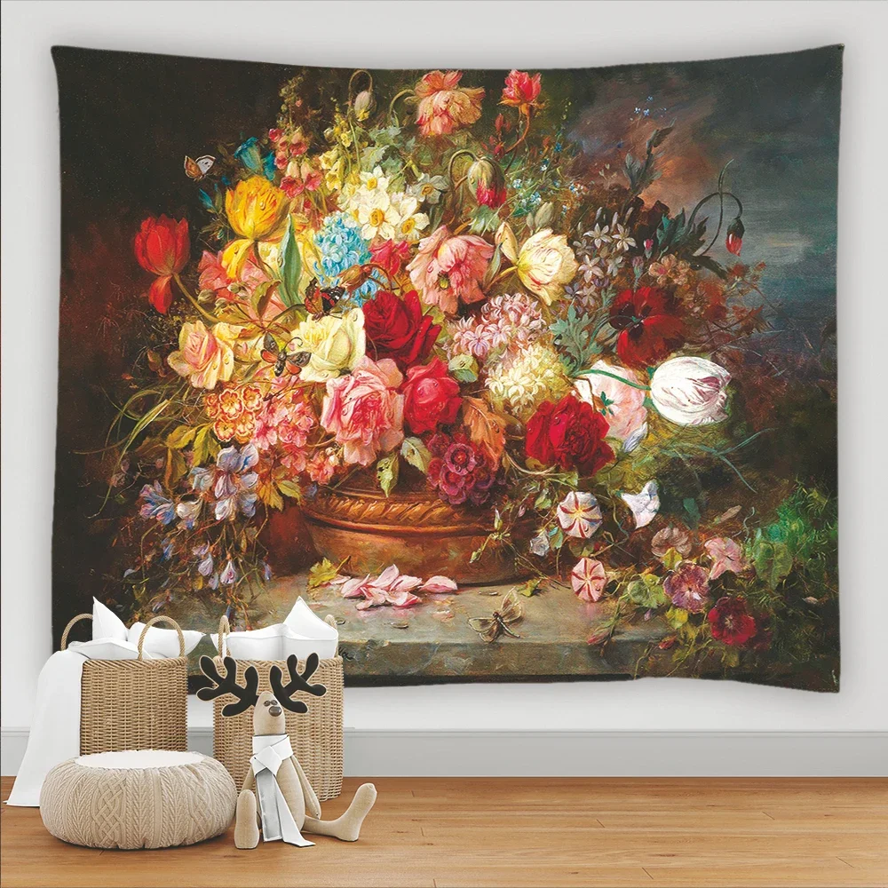 Гобелен с рисунком в европейском ретро стиле настенная подвеска виде цветов