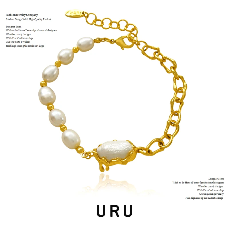 

Trendy Jewelry Natural Freshwater Pearl Bracelet Elegant Temperament High Quality Copper Gold Color Chain Bracelet For Women