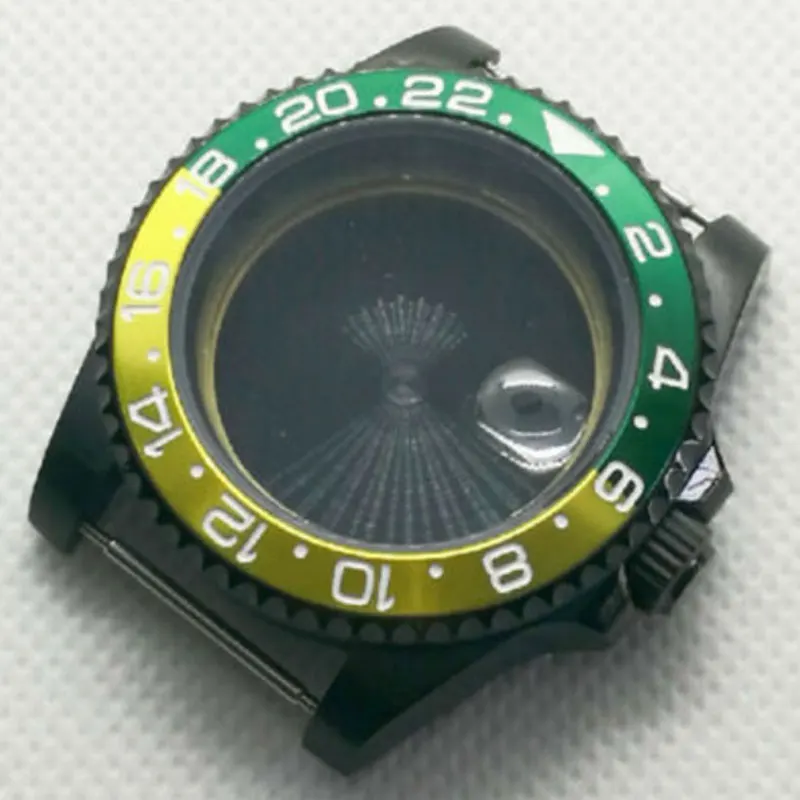 

40mm SUB PVD Coated Watch Case For NH35/NH35A NH36 ETA2824 MIYOTA Green Yellow insert Bezel Seeing Through Back