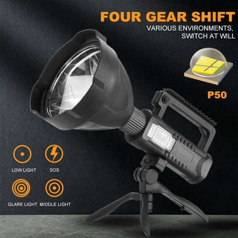 High Power LED Flashlights Torches Searchlight Portable Rechargeable Torch Outdoor Super Bright Waterproof Light Camping Hiking