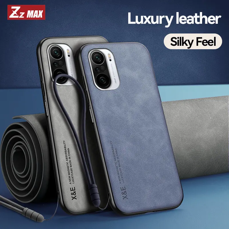 

For Xiaomi Mi 11T Case Luxury Plain Leather Texture Built-In Magnetic Back Cover Soft Phone Cases