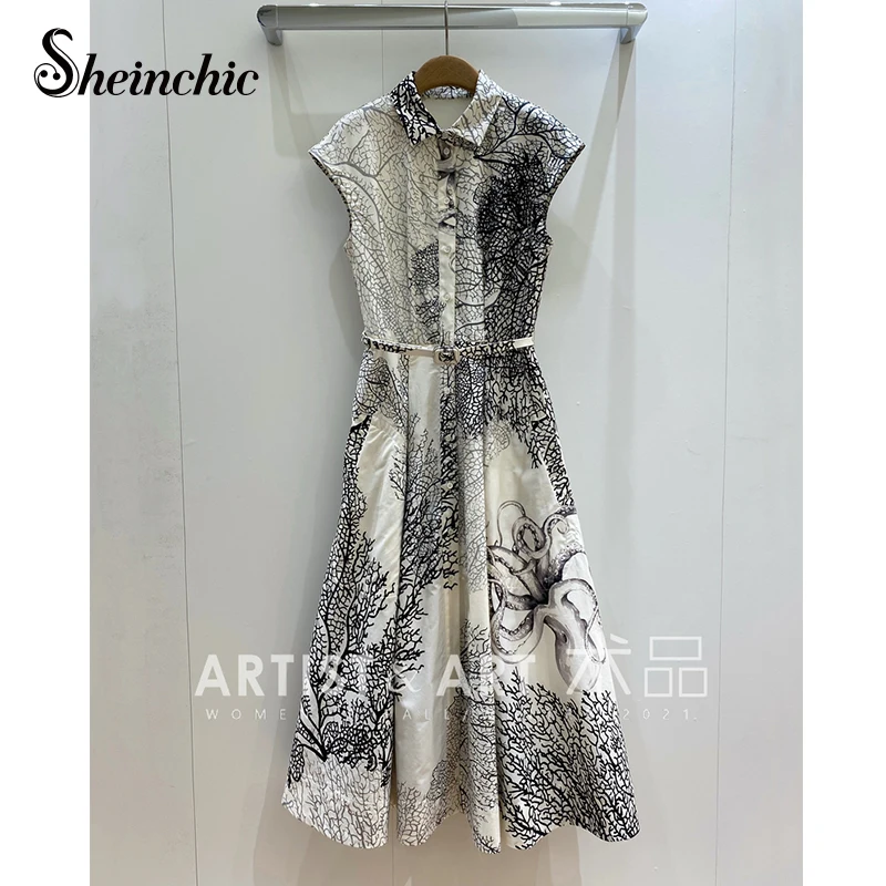 

Vintage Floral Printed Long Dresses for Women 2022 Luxury Designer Elegant Sleeveless Pleated Maxi Dress Korean Summer Clothes
