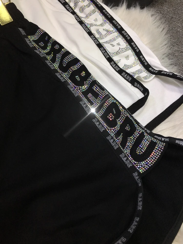 High Qaulity Letters Hot Drilling Women Shorts 2023 New Summer Fashion All-match Elastic Waist Wide Leg Pants Casual Hot Shorts