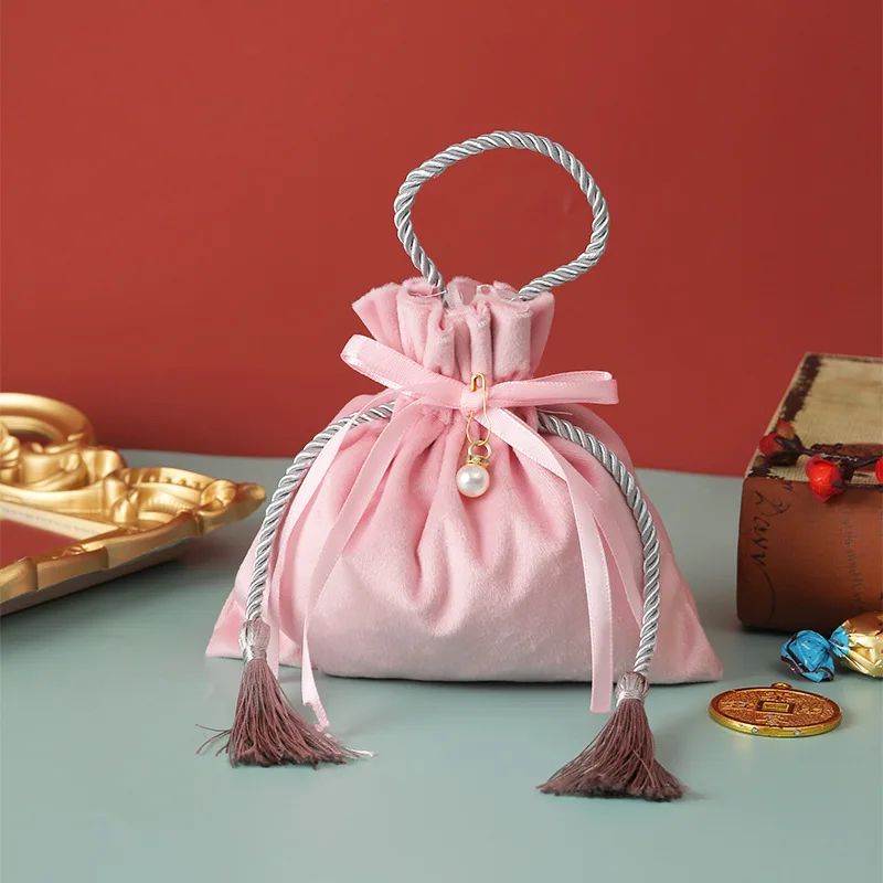 

10PCS New Wedding Gift Drawstring Bag Wine Red Tassel Decoration Party Supplies Wedding Favors for Guest Candy Bag Small Pocket
