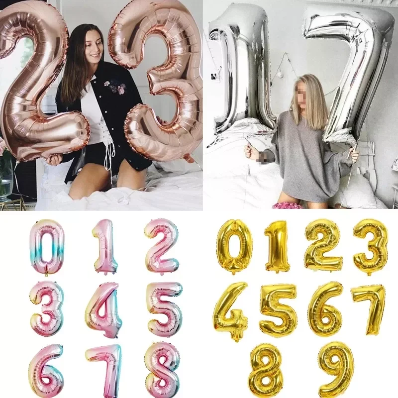 

Gold Sliver Rose Gold Air Helium Number Balloon Birthday Wedding Party Decorations Foil Balloon Kid Boy toy Baby Shower