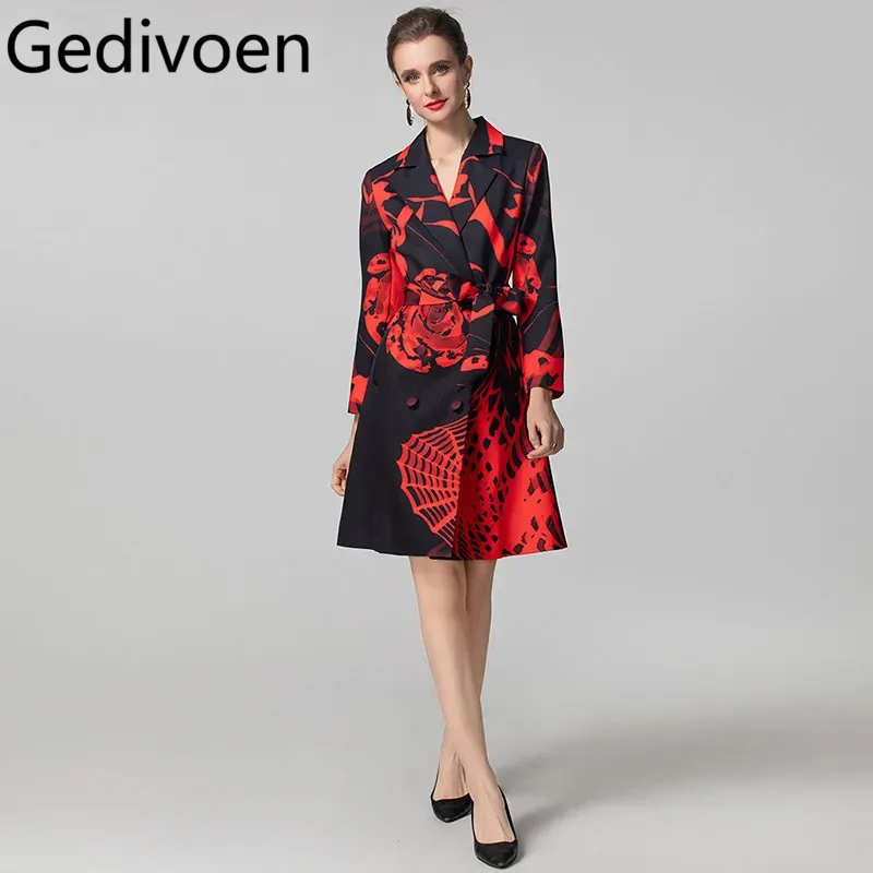 Gedivoen осенне-зимнее женское пальто с длинными рукавами и зубчатым шнуровкой