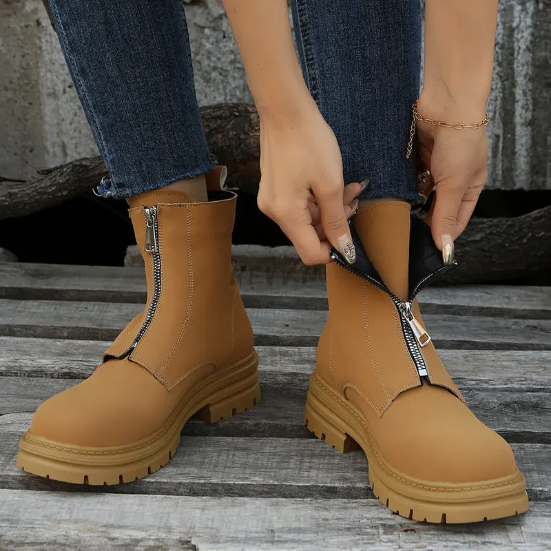 Zipper Chunky Platform Women's Boots Spring and Autumn 2023 black Boots Women Round Toe Ankle Boots for Women Boots