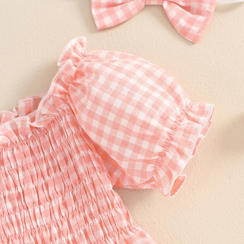 Летний повседневный комбинезон для маленьких девочек клетчатый с коротким