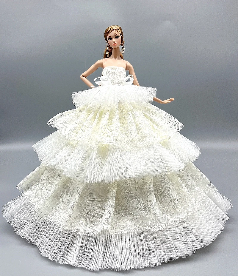 

NK 1 Pcs White Wedding Dress For Barbie Doll Fashion Lace Dress Princess Clothes Fantasy Toys For 1/6 Doll Accessories