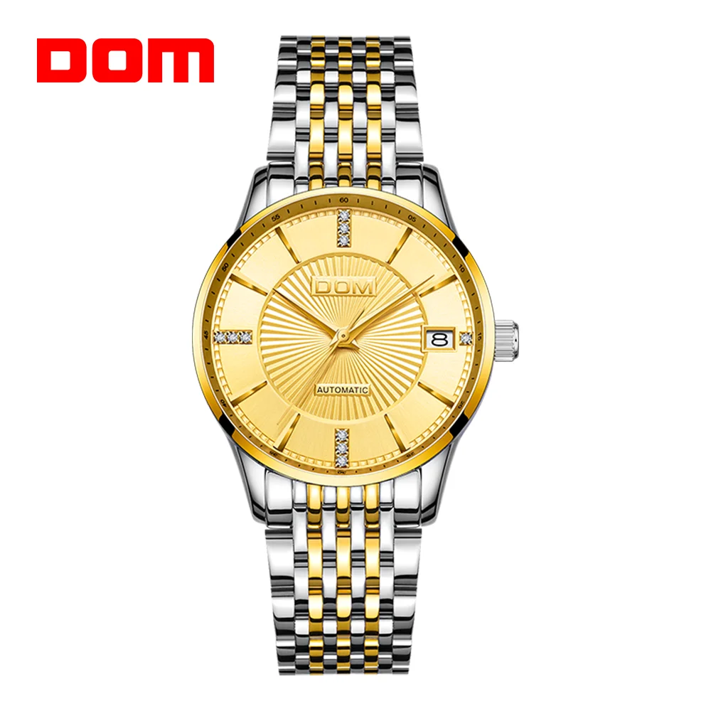 

DOM Женские Механические часы модные золотые часы из нержавеющей стали Роскошные водонепроницаемые женские деловые автоматические часы
