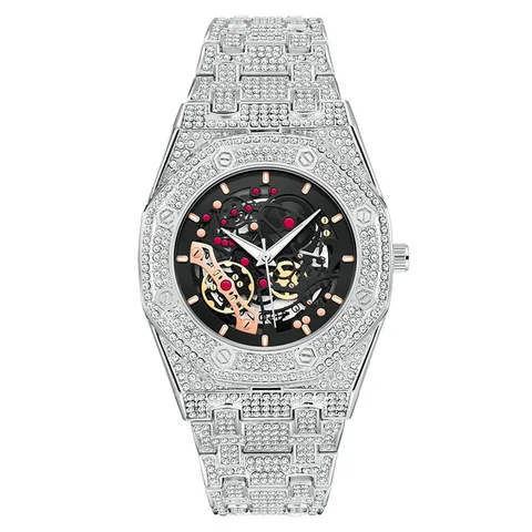 Часы наручные мужские кварцевые в стиле хип-хоп, роскошные брендовые модные, со стразами, с браслетом из сплава, с датой