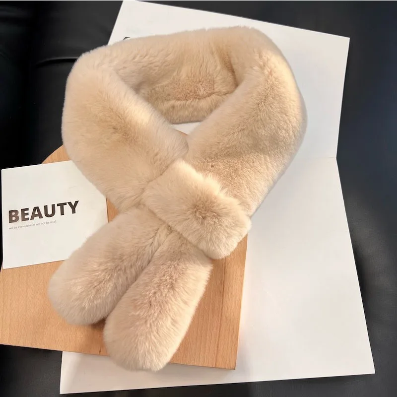 Женский шарф из кроличьего меха с выдрой зимний теплый плотный перекрестной шеей