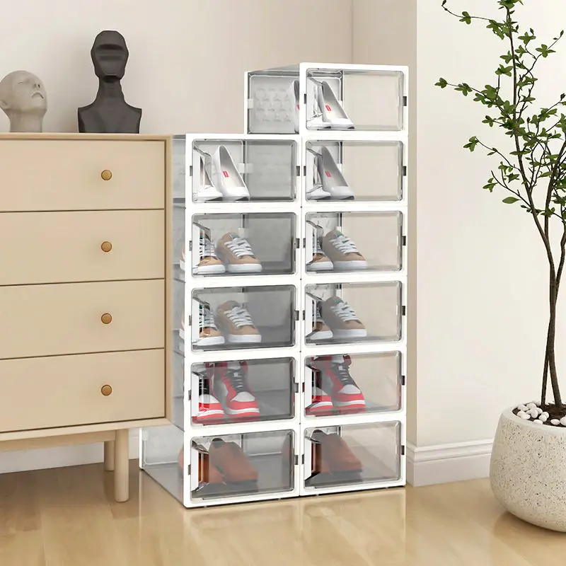

2pcs AJ Sneakers Box Hardened plastic shoe box Stackable Cabinet Storage Box high-top Dustproof AJ shoes organizers Shoe Rack