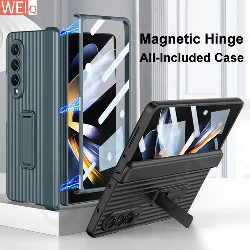 

For Samsung Galaxy Z Fold 4 Case Suitcase Design Magnetic Hinge Holder Cover For Galaxy Z Fold4 With Screen Glass Case ZFOLD4