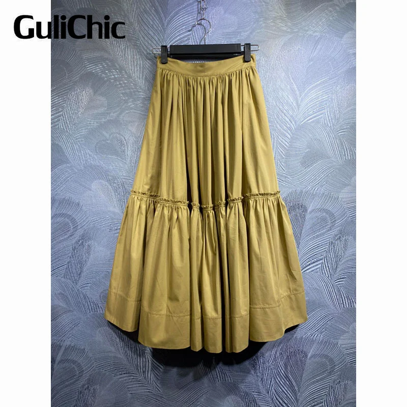 

Женская юбка с высокой талией GuliChic, Повседневная Свободная Однотонная юбка со складками, 6,3