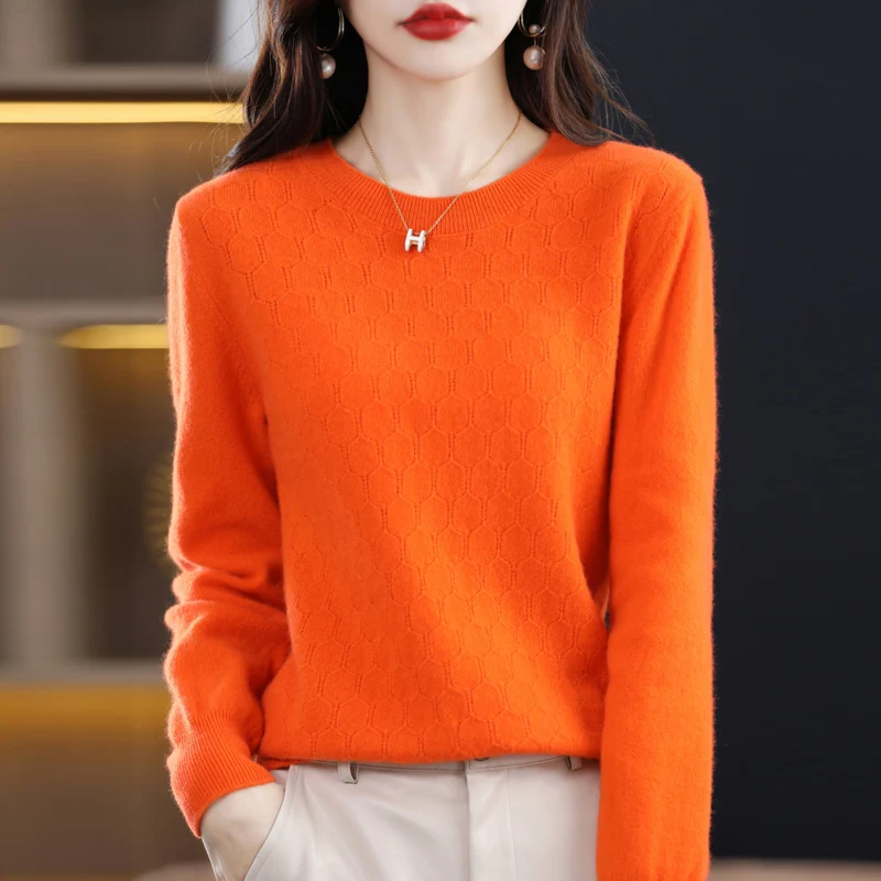 Свитер женский из 100% шерсти Свободный пуловер с круглым вырезом тонкая