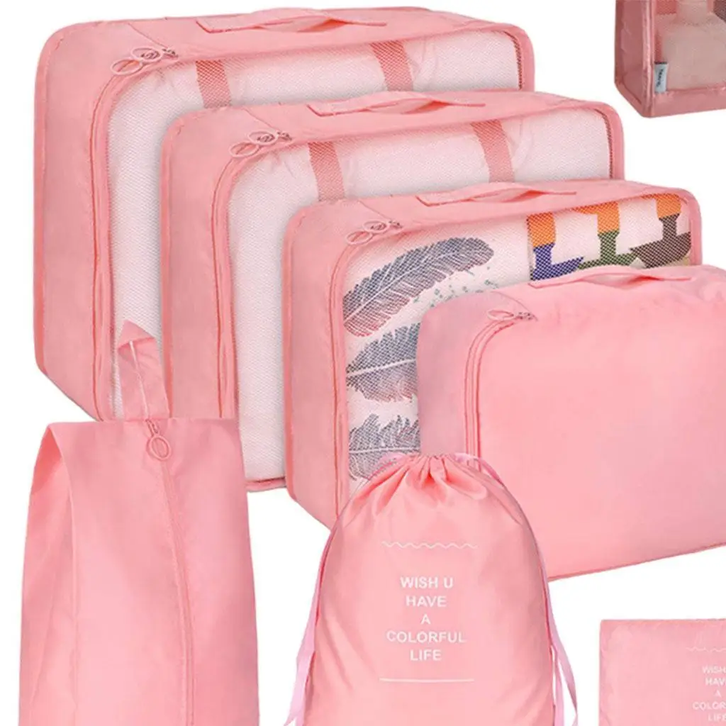 

8Pcs Set Packing Cubes for Travel Clothes Sorting for Home Camping Family beige